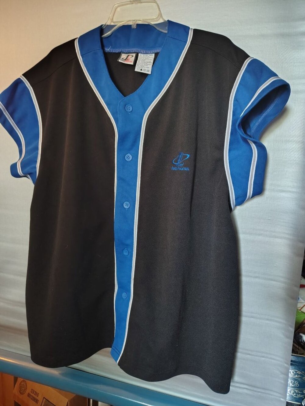 Logo Athletic Black & Blue Button-Up Jersey Shirt XL Polyester Made In Burma